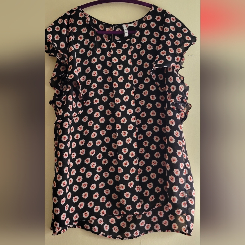 Black Blouse with pink and white flowers
